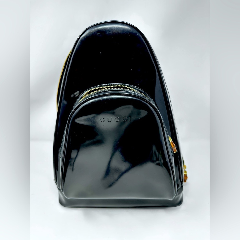 GUCCI Bamboo Body Bag Patent leather Black Vintage GUC​